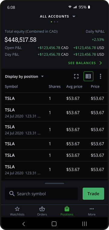 Option two: the total balance highlighted